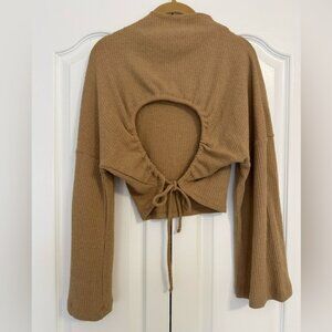 Something Navy Tan Knit Crop Top